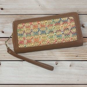 CORAL BAY WALLET Woven Multi Color Organizer Wristlet Wallet Zip Gold Shimmer